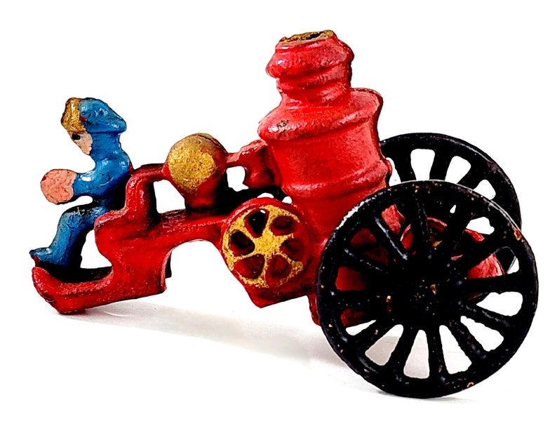 Replica Cast Iron Horse Drawn Pumper Fire Truck Toy Figurine Vintage 70s Bild 5