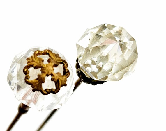 Antique Faceted Glass Hat pins Teardrop Shaped, S… - image 3