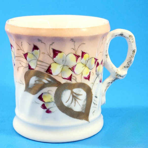 Antique Porcelain Shaving Mug With Flowers And Gold Highlights Vintage 20s to 40s