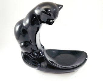 Haeger Black Cat Fish Bowl Holder - Missing Bowl Vintage 80s