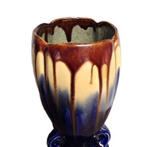 Belgian Art Deco Vase: Blue Brown Drip Glaze Ceramic Pedestal (Model 1943) imagem 6