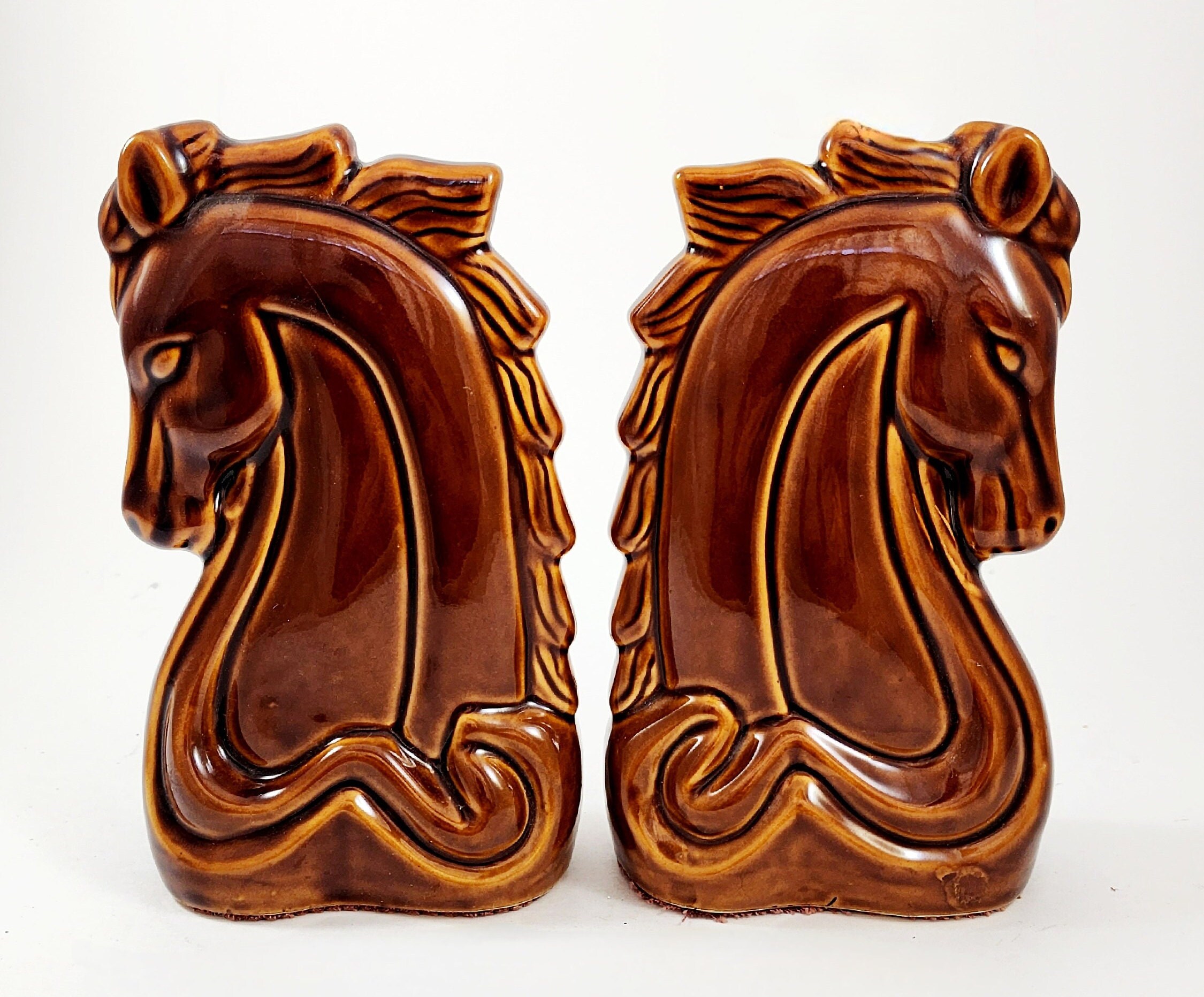 Horse Head Figurines 7 Inch Tall Set of 2 Art Deco Style Etsy