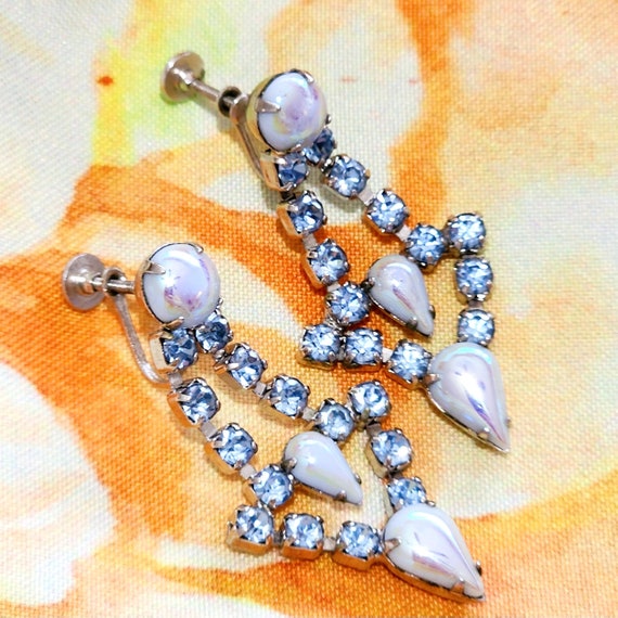 Light Blue Rhinestone Dangle Earrings With Shimme… - image 1