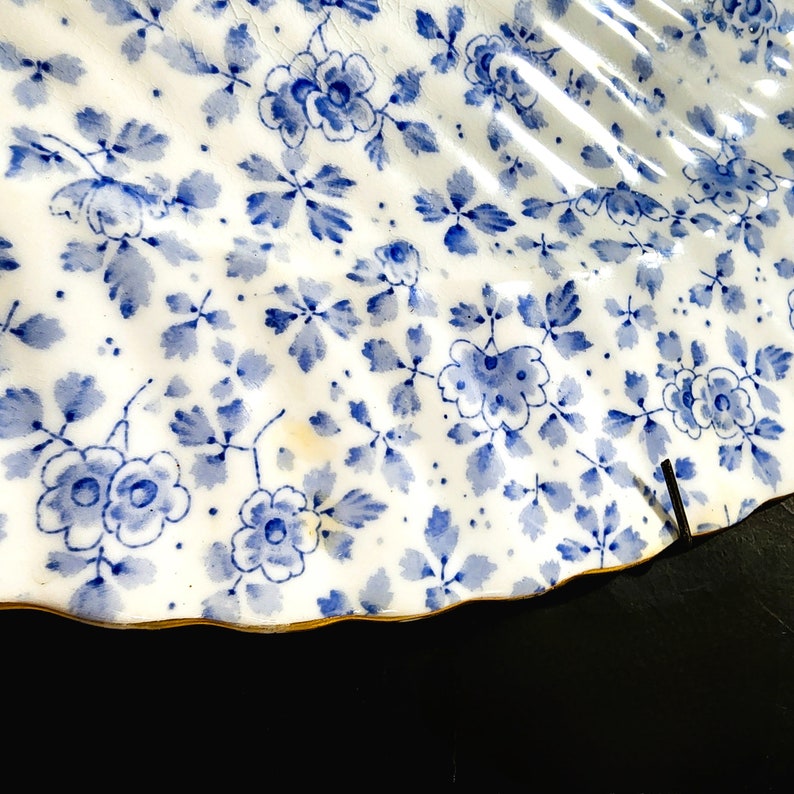 Blue White Chintz Platter Molded Features & Plate Holder Royal Doulton England Antique 1910 To 1920s image 3