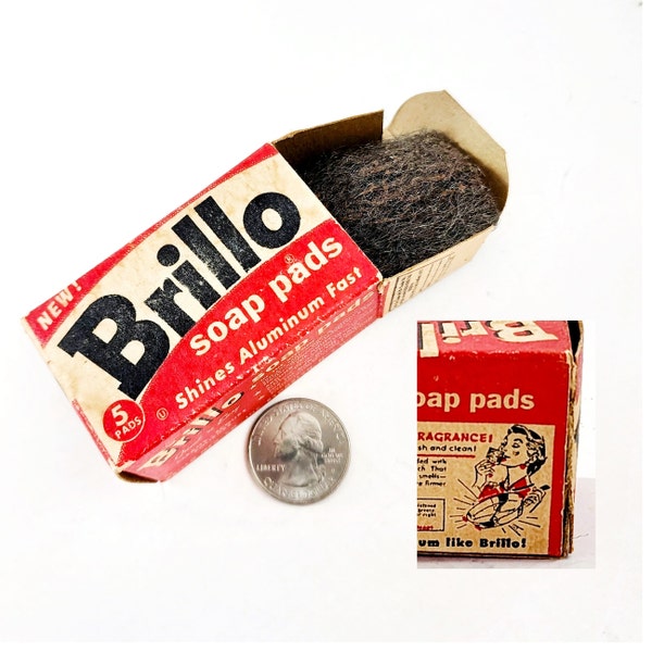 Salesman Sample Brillo Soap Pad Box With Brillo Pads, Quirky Housewife Graphics, Vintage 40s 50s
