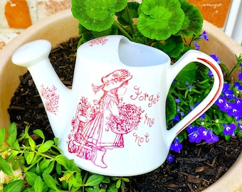 English Ironstone Watering Can With Forget Me Not, Royal Crownford England Vintage 60s to 70s