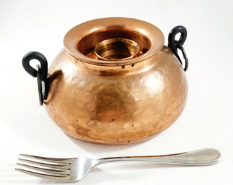 Copper Pot With Candle Holder and Handles Vintage