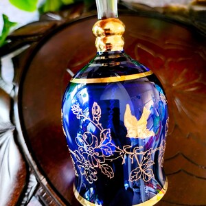 Bohemian Crystal Cobalt Bell With Gold Birds and Flower Vines Vintage ...