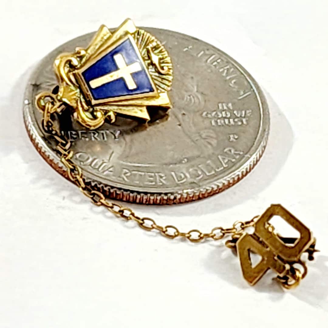 Vintage Religious Lapel Pin: Gold Cross, Blue Enamel, Art Deco - Etsy