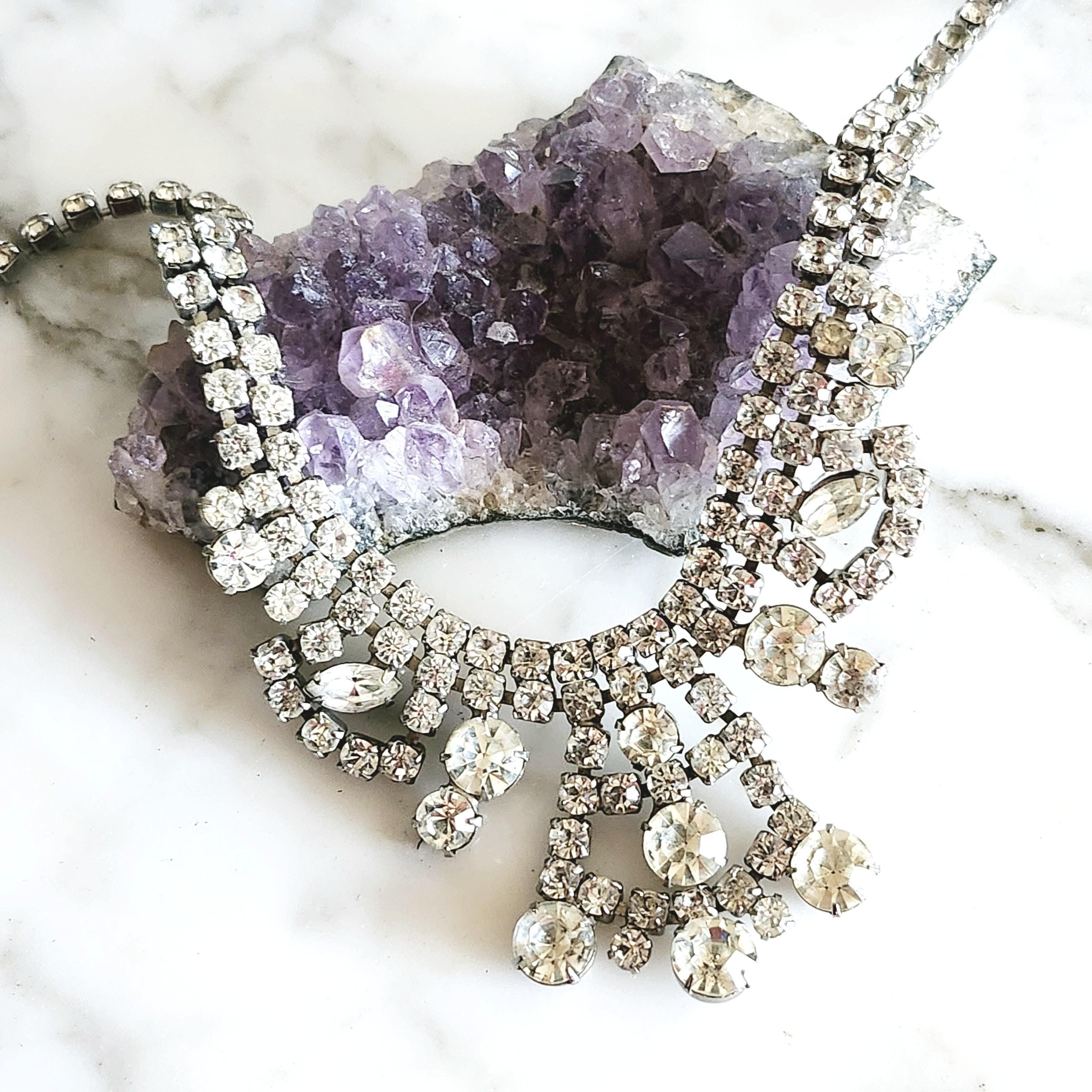 Glam Hollywood Rhinestone Choker Bib Necklace Pronged