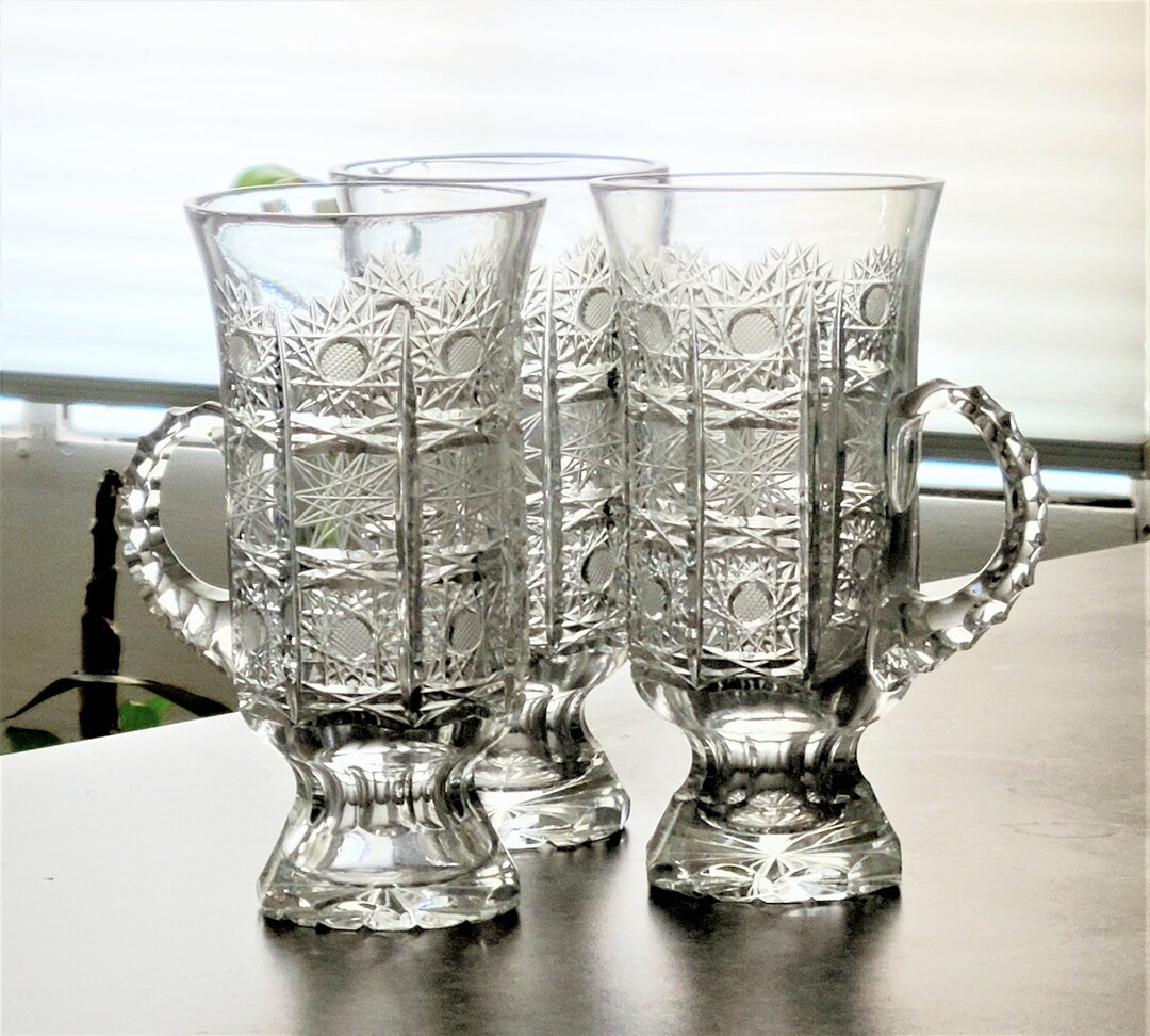 Crystal Irish Coffee Mug Pressed Star Cross Hatch Hand Cut 6 Etsy