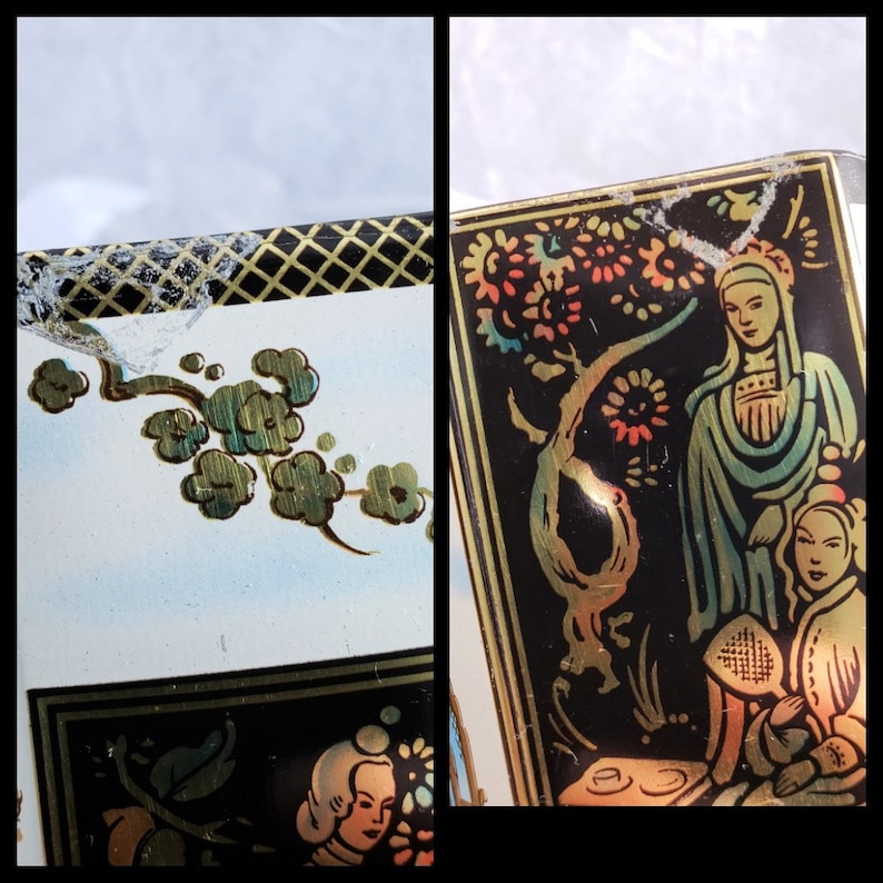 Peek /& Co Octagon English Tea Tin Featuring Oriental Women and Pagodas Frean