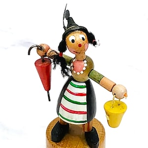 Vintage Milk Maid Push Puppet Toy With Pail & Umbrella Germany Vintage 60s
