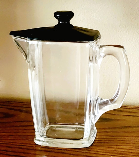 Art Deco Small Milk Pitcher or Creamer With Black Glass Lid Paden