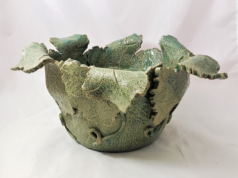 Large Sculptural Leaf Pottery Bowl Studio Art Signed by Artist Etsy