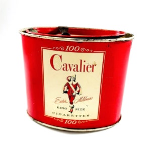 Cavalier Cigarette Tin King 100s  With Key & W Virginia State Tax Stamps R J Reynolds Tobacco Co Vintage 50s