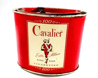 Cavalier Cigarette Tin King 100s  With Key & W Virginia State Tax Stamps R J Reynolds Tobacco Co Vintage 50s