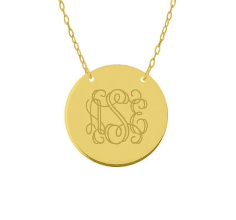 14k solid gold 12 inch small disc pendant engravable pendant 14k solid gold monogram disc necklace