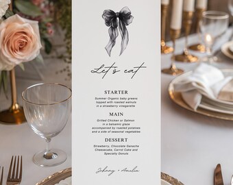 Modèle de Menu de mariage moderne Menu de mariage imprimable minimaliste Menu du dîner de mariage en téléchargement numérique Modèle de menu modifiable modifiable sur Canva