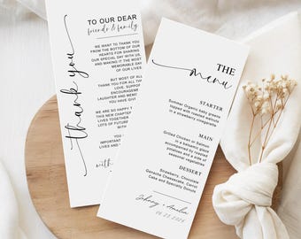 Modèle de Menu de mariage moderne Menu de mariage imprimable minimaliste Menu du dîner de mariage en téléchargement numérique Modèle de menu modifiable modifiable sur Canva