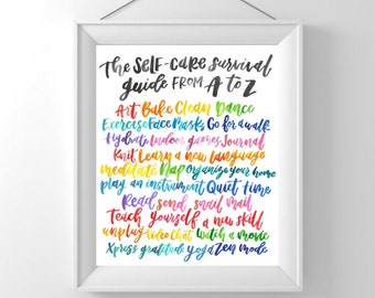 Self-Care Survival Guide Print // Self-Care ABC's, Self-Care Watercolor Print, Self-Care Classroom Poster, Self-Care Office Poster