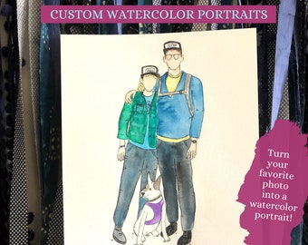 Custom Watercolor Portraits // Custom People Portrait, Wedding Gift, Couples Portrait, Family Portrait, Engagement Gift, Family Gift
