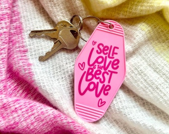 Self Love Is The Best Love Keychain // Love Keychain, Self Love Key Ring, Pink Motel Key Chain, Vinyl Keychain, Galentine's Day Gift