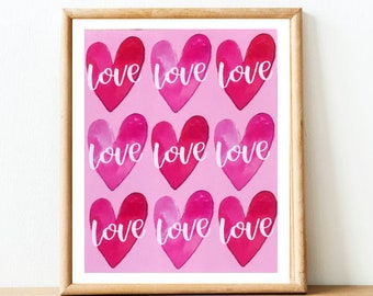 Lots of Love Art Print // Watercolor Hearts Art Print, Love Art Print, Valentines Day Art Print