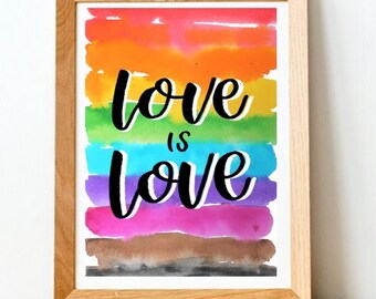 Love Is Love Watercolor Art Print, Celebrate Love, Pride, LGBTQ+ Advocacy Print, Rainbow, LGBTQ+ Pride, Love Is Love