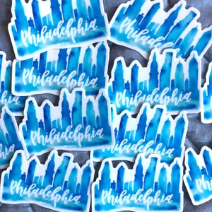 Philadelphia Skyline Sticker // Philly Watercolor Sticker, City of Brotherly Love Sticker, Philadelphia Sticker, Philly Skyline Sticker