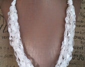 White yarn Necklace Crocheted with Ladder/Ribbon Yarn