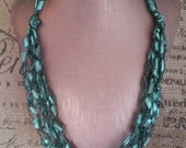 Emerald Green Hypoallergenic Crocheted Ladder/Ribbon Yarn Multi Strand Necklace