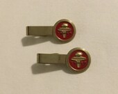 Vintage Pair Of Robbins Co. Temco Aircraft Co. Deco Enameled Gold Tone Tie Clips