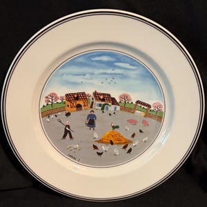 Villeroy & Boch Laplau 3 Naïf Pattern 8” Plate Farmers w/ Chickens