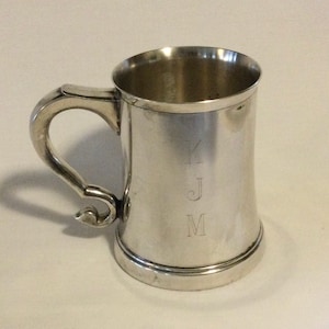 Vintage Lunt Silverplate 3 1/4” Small Tankard ( Engraved KJM )