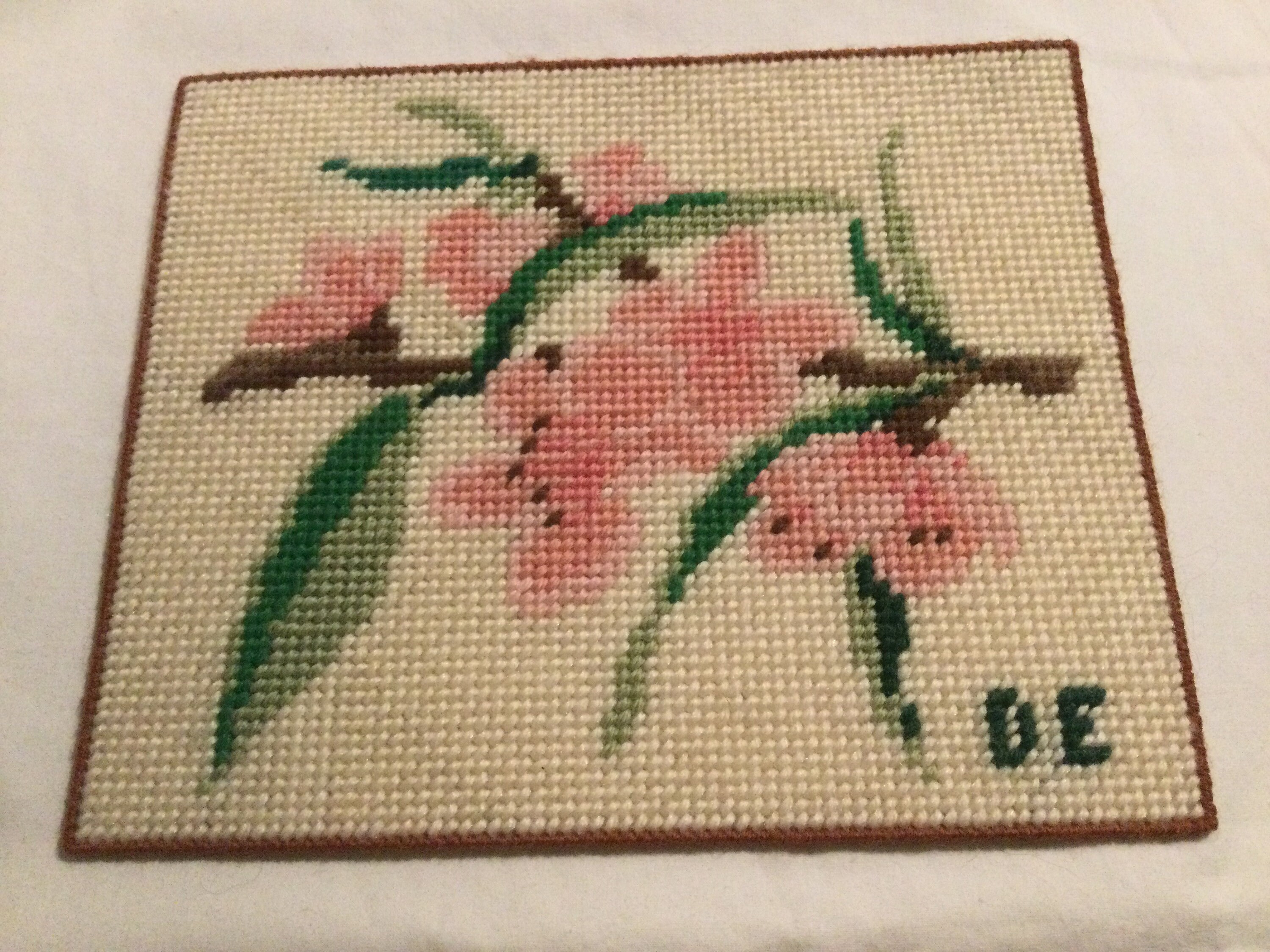 Vintage Crocheted Delaware State Flower Square to Be Framed Peach