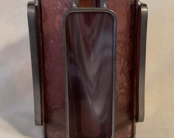 Vintage Purple Stained Glass Panel Votive Candle Holder