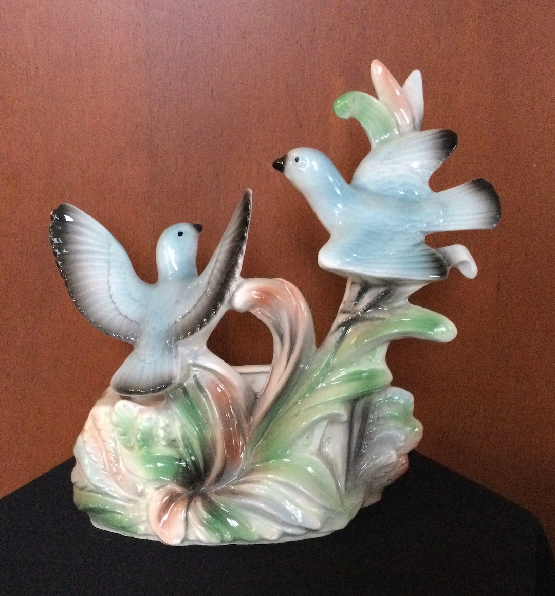 Vintage Lane & Co. Van Nuys Blue Birds Porcelain Planter Flawed Etsy
