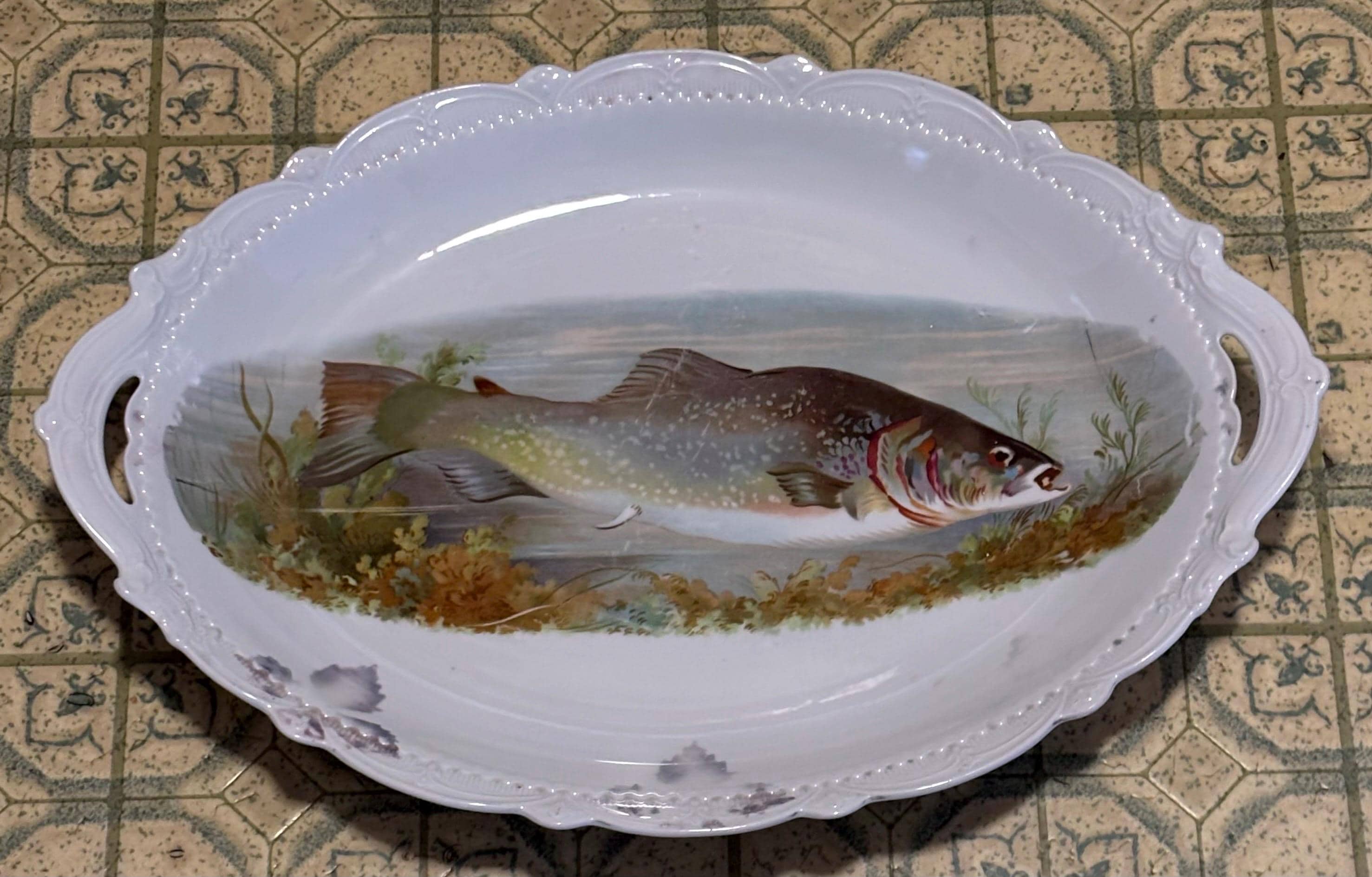 Antique Very Large Handled M Z Austria Porcelain Fish Platter - Etsy Antique Very Large Handled M Z Austria Porcelain Fish Platter - Etsy