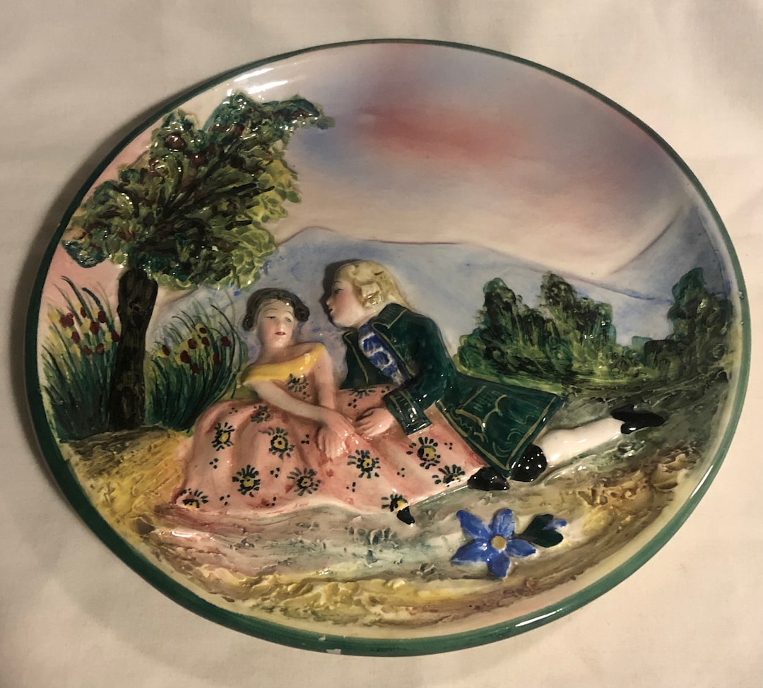 Vintage Italian Majolica Romantic Scene Wall Plate - Etsy