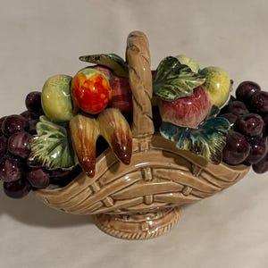 マジョリカタイル　フルーツバスケット　フルーツ柄　インテリア　オブジェ Vintage Colorful Majolica Style Figural Fruit Basket Made in Japan