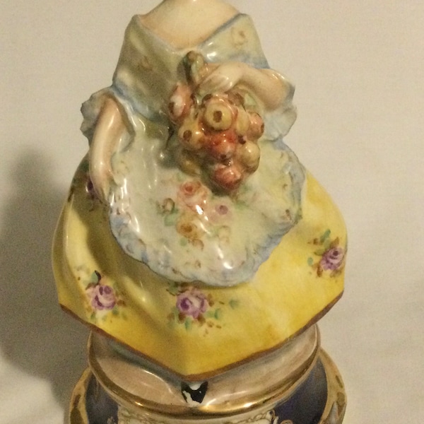 Vintage Peyro Valencia Spain Lady in Floral Yellow Dress w/ Flowers Figurine