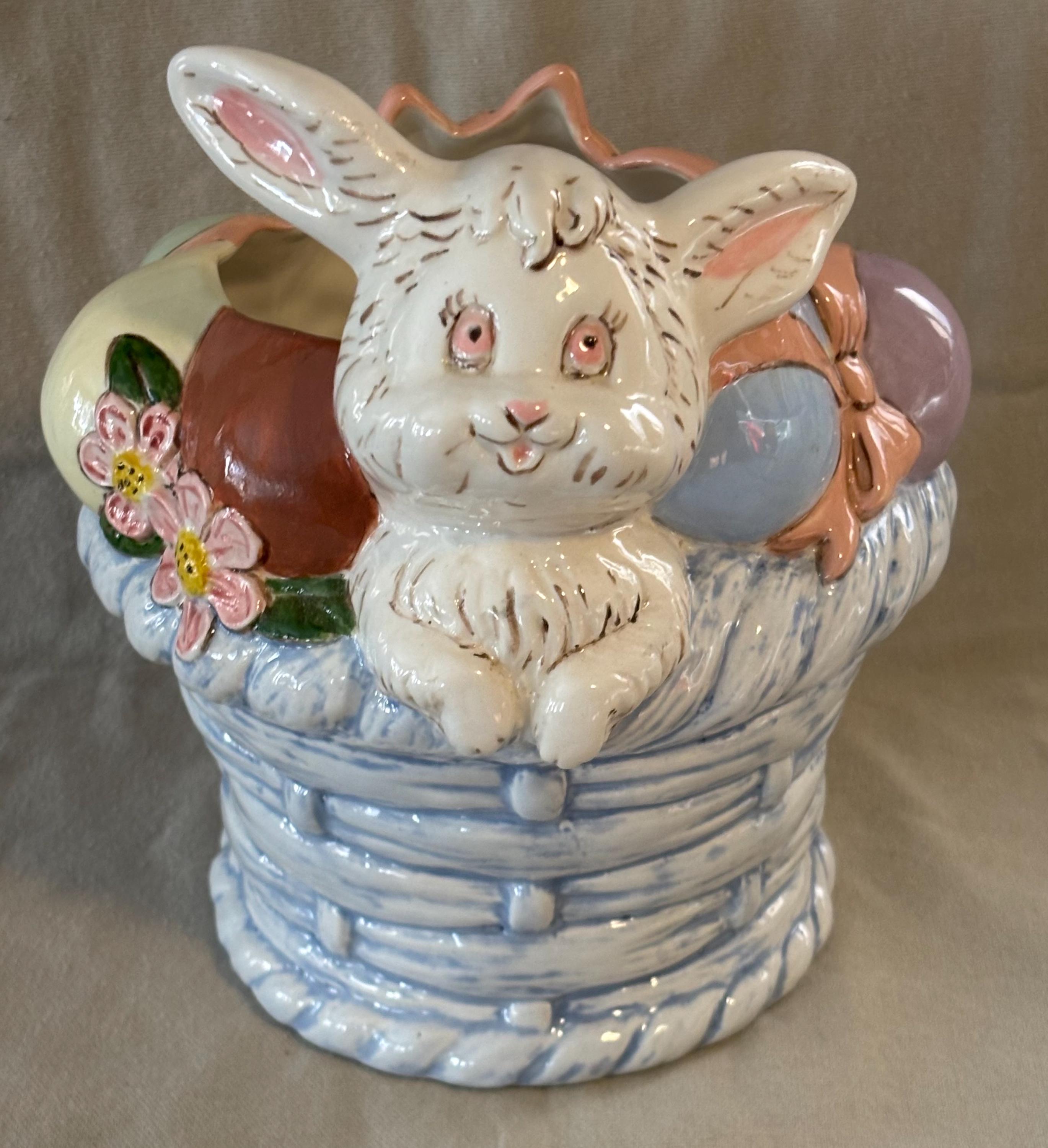 1983 Artist Signed Ceramic Arts Project Easter Rabbit With Eggs