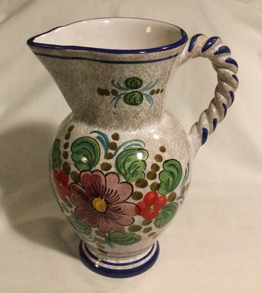 Vintage Hand Painted Floral Deruta Italian Art Pottery Pitcher W/ Rope ...