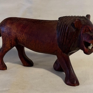 Vintage Artisan Carved Wooden Lion Figurine