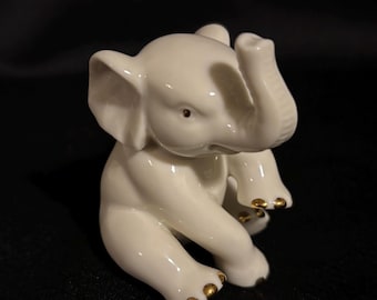 Vintage Lenox Sitting Elephant Figurine Trunk Up!