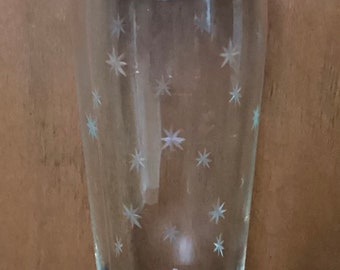 Vintage Brass Capped Star Pattern Clear Glass Cocktail Shaker