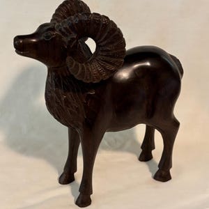 Vintage Large Big Horn Sheep Hand Carved Ironwood Figurine