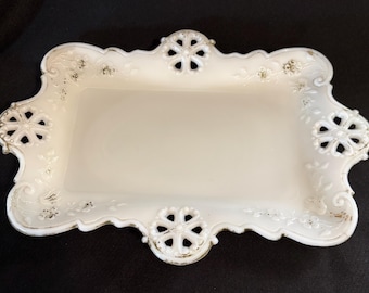 Antique Pinwheel Design Milk Glass Vanity Dresser Tray