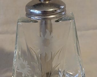 Vintage Cut Glass Sugar Pourer w/ Edelweiss Flower Pattern sgnd L Wolfgang